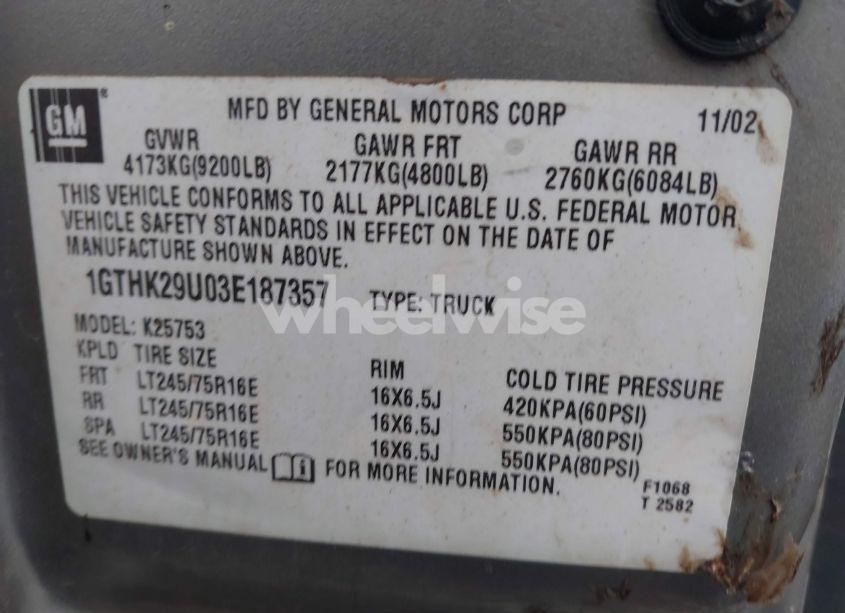 Photo 9 of 2003 Gmc Sierra 2500HD SLE (VIN 1GTHK29U03E187357)
