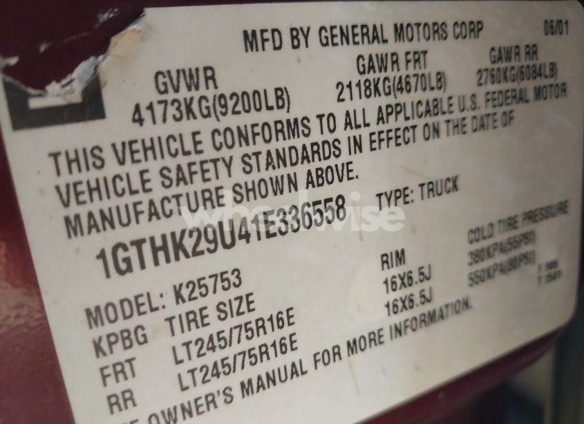 Photo 9 of 2001 Gmc Sierra 2500HD SLE (VIN 1GTHK29U41E336558)