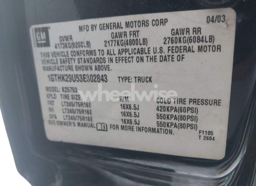 Photo 9 of 2003 Gmc Sierra 2500HD SLE (VIN 1GTHK29U53E302843)