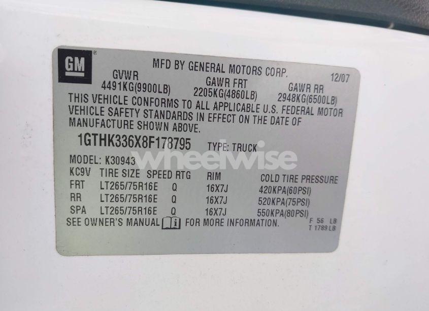 Photo 9 of 2008 Gmc Sierra 3500HD SLE1 (VIN 1GTHK336X8F178795)