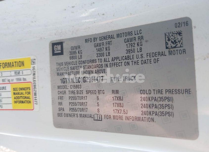 Photo 9 of 2016 Gmc Sierra 1500 (VIN 1GTN1LEC0GZ901477)