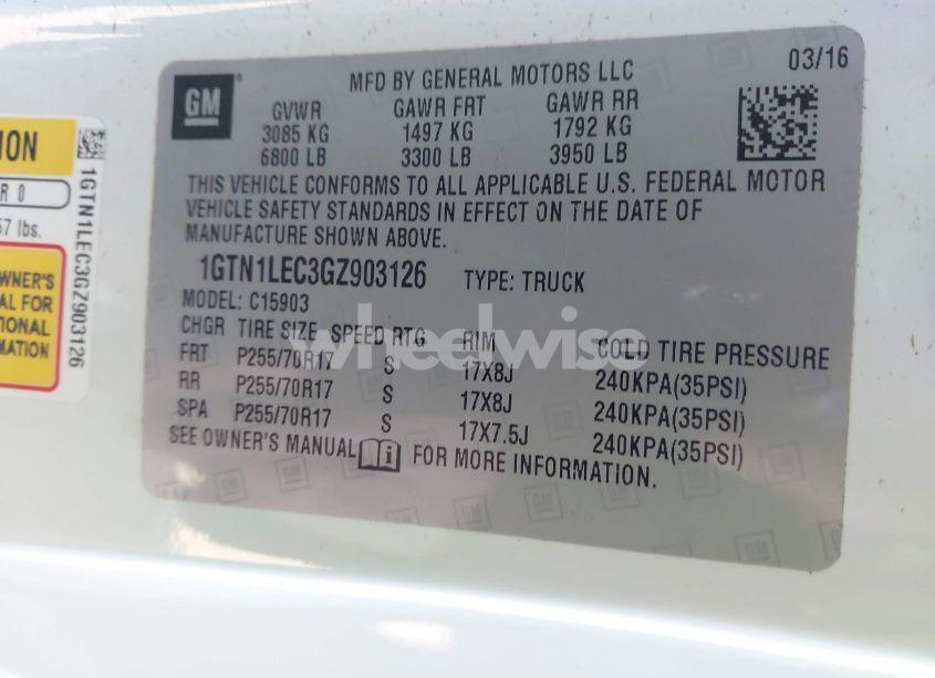 Photo 9 of 2016 Gmc Sierra 1500 (VIN 1GTN1LEC3GZ903126)