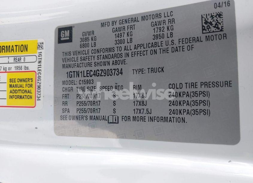 Photo 9 of 2016 Gmc Sierra 1500 (VIN 1GTN1LEC4GZ903734)