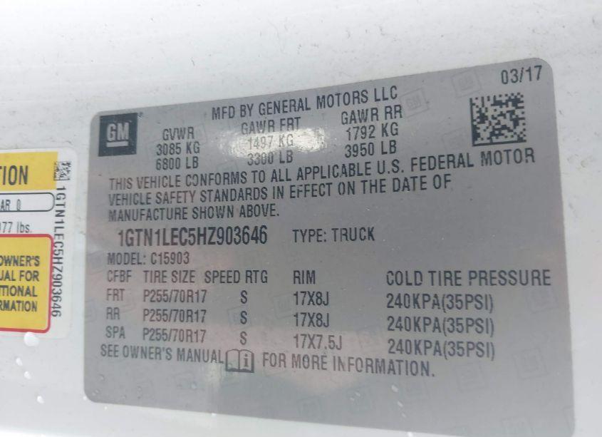 Photo 9 of 2017 Gmc Sierra 1500 (VIN 1GTN1LEC5HZ903646)