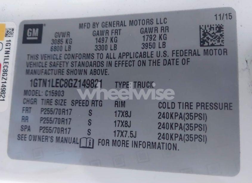 Photo 9 of 2016 Gmc Sierra 1500 (VIN 1GTN1LEC8GZ149821)