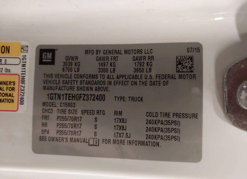 Photo 9 of 2015 Gmc Sierra 1500 (VIN 1GTN1TEH0FZ372400)