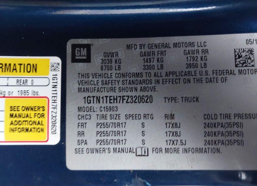 Photo 9 of 2015 Gmc Sierra 1500 (VIN 1GTN1TEH7FZ320620)