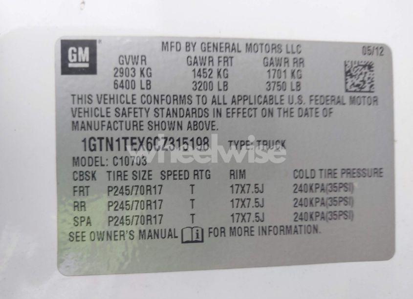 Photo 9 of 2012 Gmc Sierra 1500 WORK TRUCK (VIN 1GTN1TEX6CZ315198)