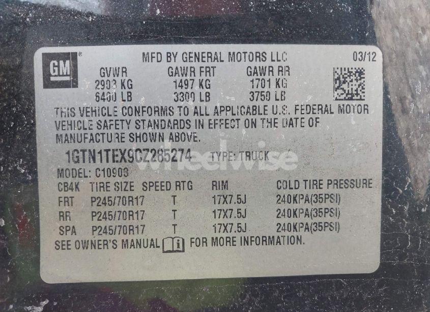 Photo 9 of 2012 Gmc Sierra 1500 WORK TRUCK (VIN 1GTN1TEX9CZ285274)