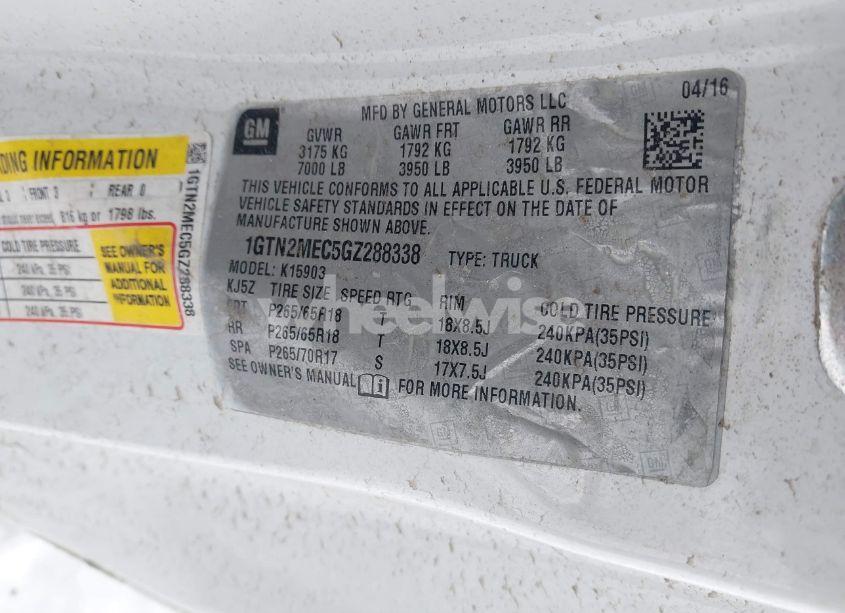 Photo 9 of 2016 Gmc Sierra 1500 SLE (VIN 1GTN2MEC5GZ288338)