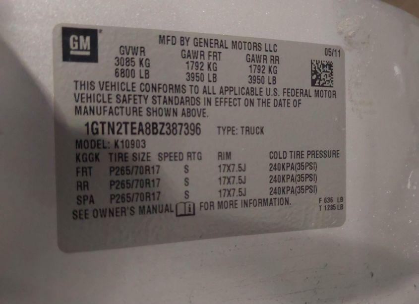 Photo 9 of 2011 Gmc Sierra 1500 WORK TRUCK (VIN 1GTN2TEA8BZ387396)