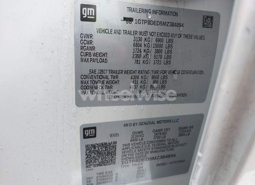 Photo 9 of 2021 Gmc Sierra 1500 2WD SHORT BOX SLT (VIN 1GTP8DED5MZ384854)