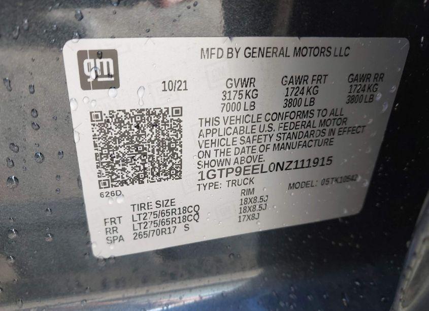 Photo 9 of 2022 Gmc Sierra 1500 LIMITED 4WD SHORT BOX AT4 (VIN 1GTP9EEL0NZ111915)