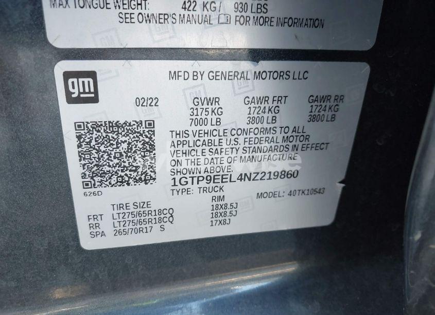 Photo 9 of 2022 Gmc Sierra 1500 LIMITED 4WD SHORT BOX AT4 (VIN 1GTP9EEL4NZ219860)