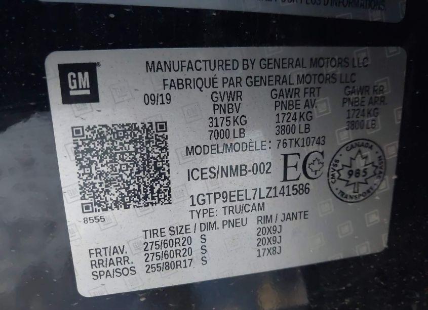 Photo 9 of 2020 Gmc Sierra 1500 4WD SHORT BOX AT4/4WD STANDARD BOX AT4 (VIN 1GTP9EEL7LZ141586)