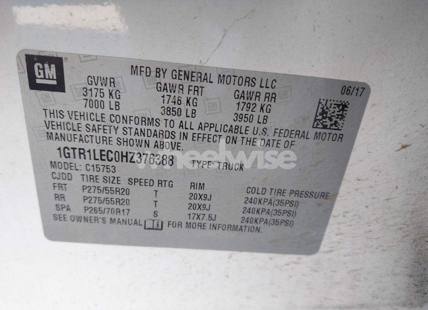 Photo 9 of 2017 Gmc Sierra 1500 (VIN 1GTR1LEC0HZ376388)