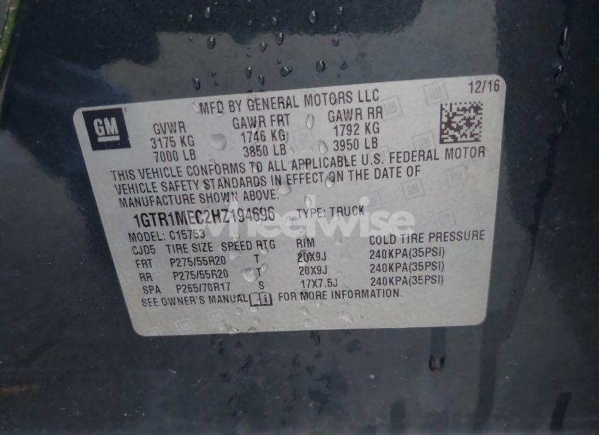 Photo 9 of 2017 Gmc Sierra 1500 SLE (VIN 1GTR1MEC2HZ194696)