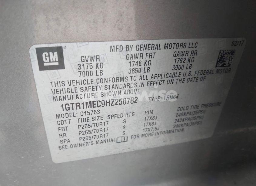 Photo 9 of 2017 Gmc Sierra 1500 SLE (VIN 1GTR1MEC9HZ258782)