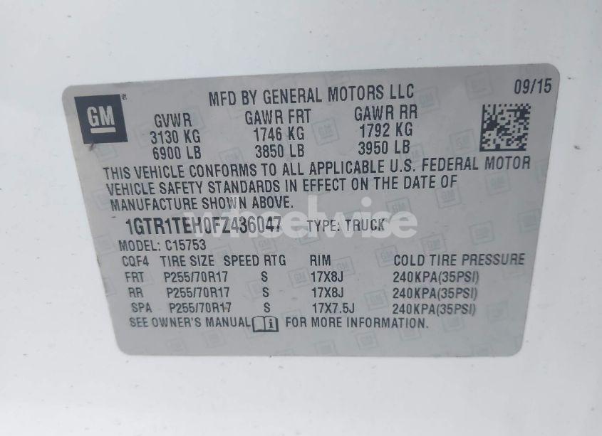 Photo 9 of 2015 Gmc Sierra 1500 (VIN 1GTR1TEH0FZ436047)