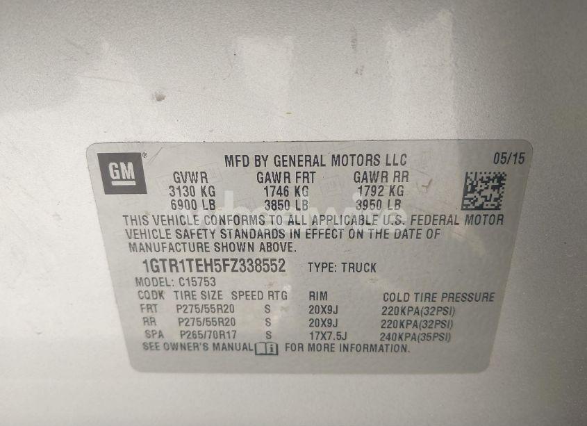 Photo 9 of 2015 Gmc Sierra 1500 (VIN 1GTR1TEH5FZ338552)