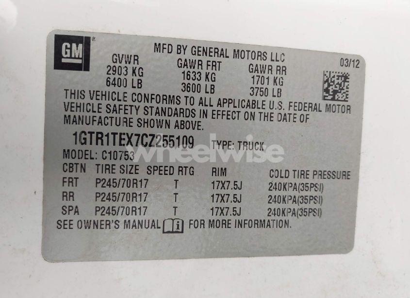 Photo 9 of 2012 Gmc Sierra 1500 WORK TRUCK (VIN 1GTR1TEX7CZ255109)