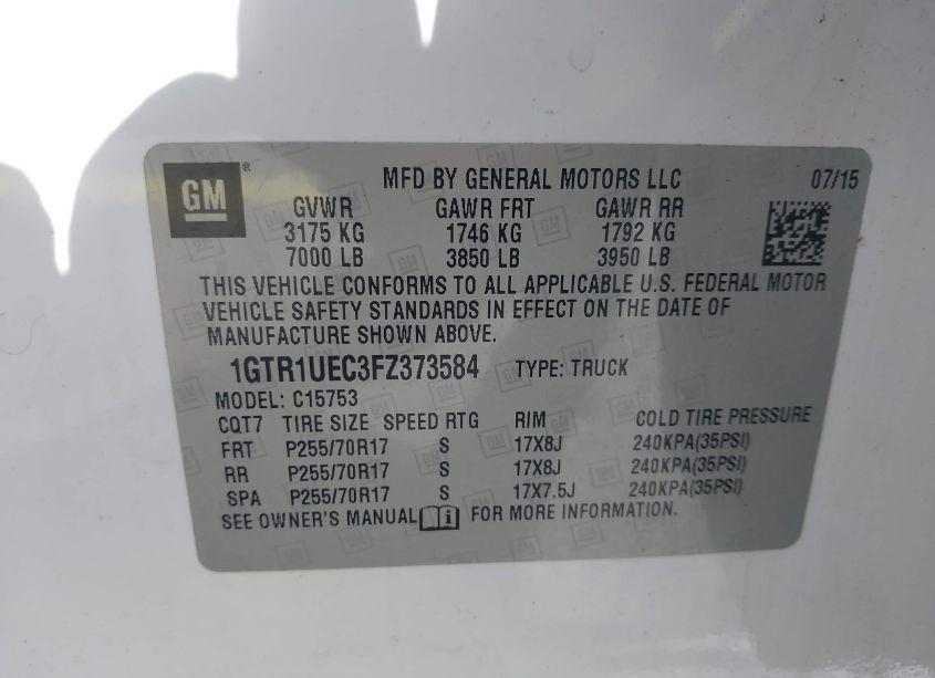 Photo 9 of 2015 Gmc Sierra 1500 SLE (VIN 1GTR1UEC3FZ373584)