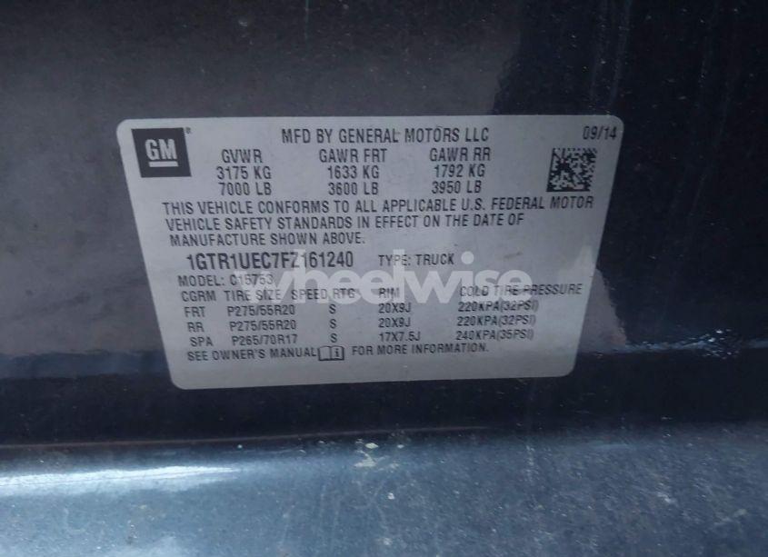 Photo 9 of 2015 Gmc Sierra 1500 SLE (VIN 1GTR1UEC7FZ161240)