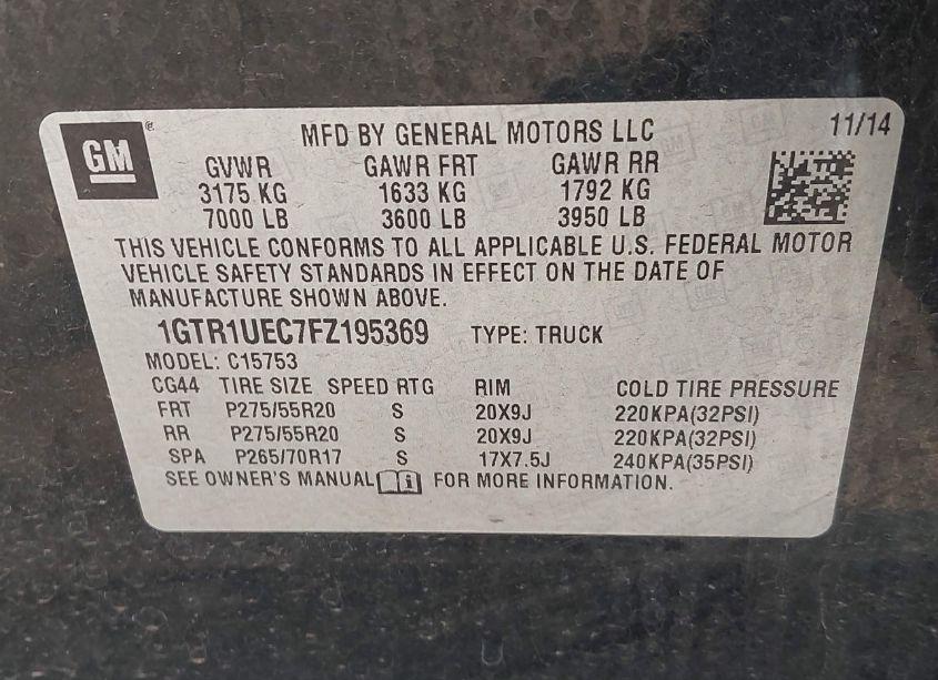 Photo 9 of 2015 Gmc Sierra 1500 SLE (VIN 1GTR1UEC7FZ195369)