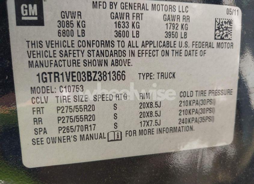 Photo 9 of 2011 Gmc Sierra 1500 SLE (VIN 1GTR1VE03BZ381366)