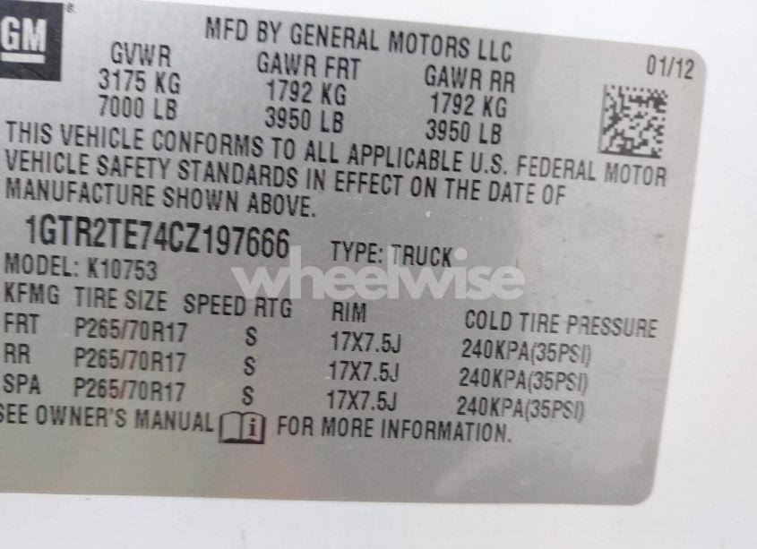 Photo 9 of 2012 Gmc Sierra 1500 WORK TRUCK (VIN 1GTR2TE74CZ197666)