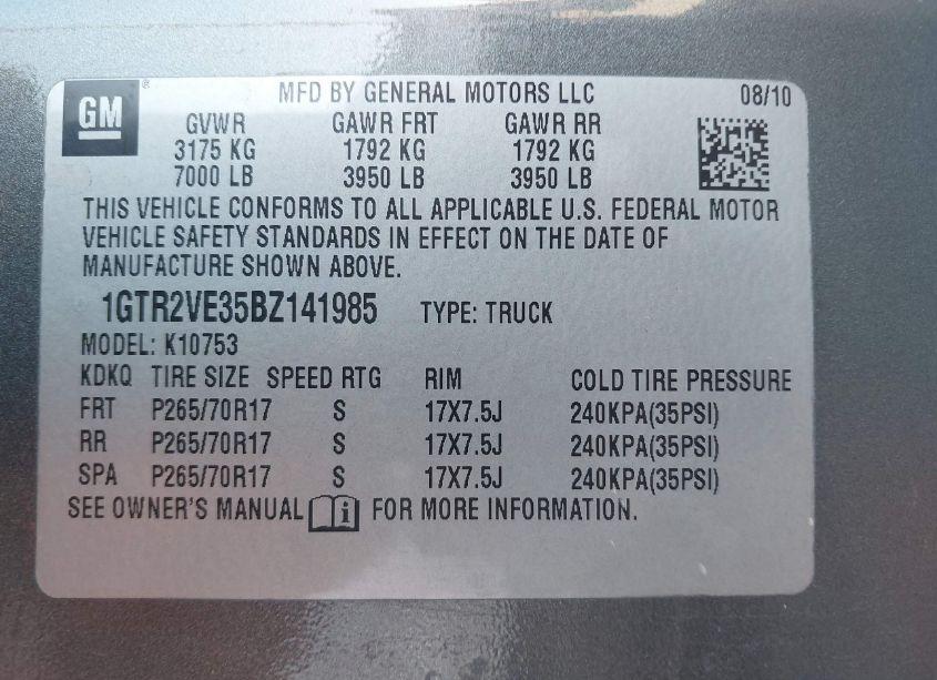 Photo 9 of 2011 Gmc Sierra 1500 SLE (VIN 1GTR2VE35BZ141985)