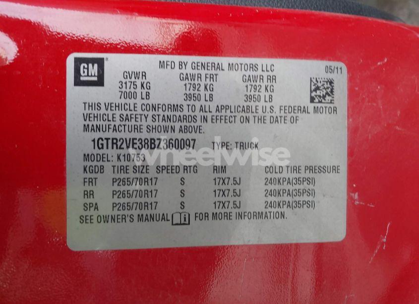 Photo 9 of 2011 Gmc Sierra 1500 SLE (VIN 1GTR2VE38BZ360097)