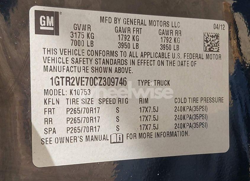 Photo 9 of 2012 Gmc Sierra 1500 SLE (VIN 1GTR2VE70CZ309746)