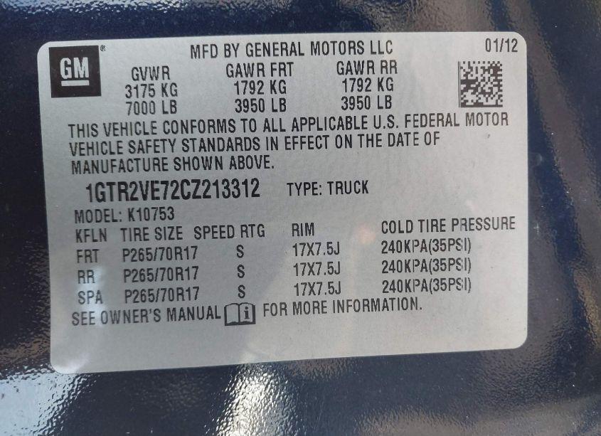 Photo 9 of 2012 Gmc Sierra 1500 SLE (VIN 1GTR2VE72CZ213312)