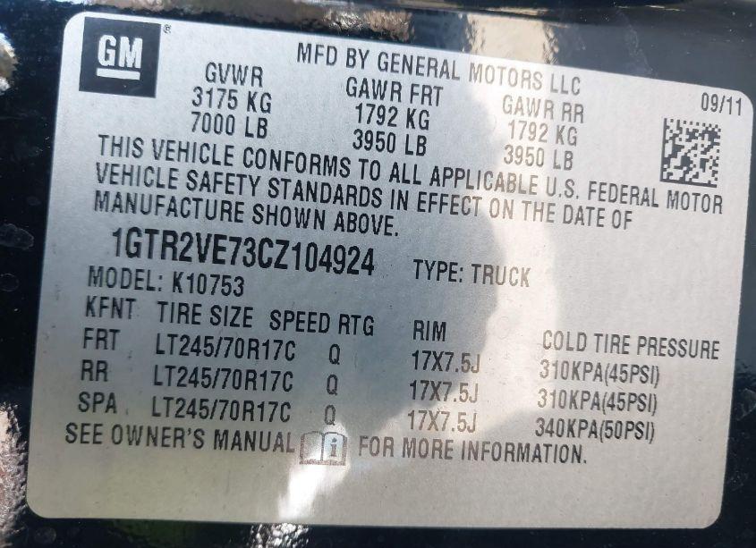 Photo 9 of 2012 Gmc Sierra 1500 SLE (VIN 1GTR2VE73CZ104924)