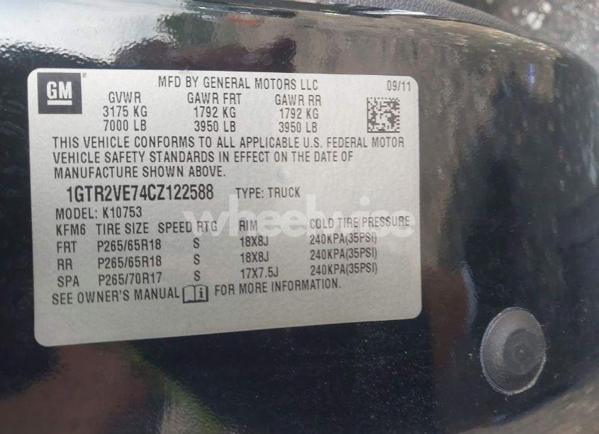 Photo 9 of 2012 Gmc Sierra 1500 SLE (VIN 1GTR2VE74CZ122588)