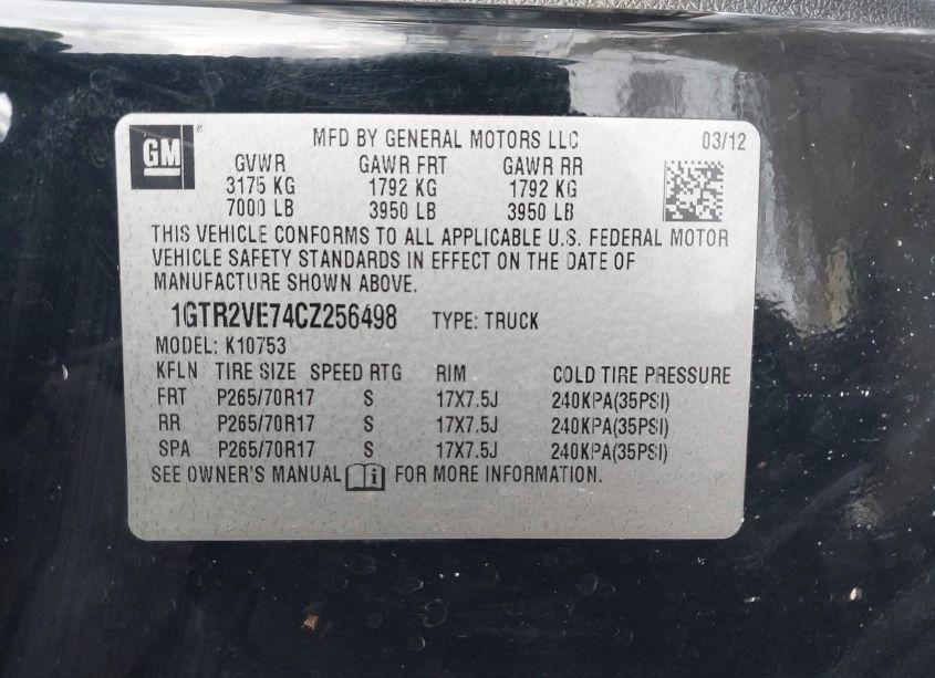 Photo 9 of 2012 Gmc Sierra 1500 SLE (VIN 1GTR2VE74CZ256498)