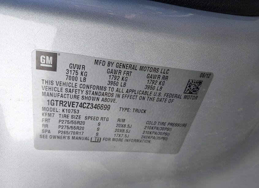 Photo 9 of 2012 Gmc Sierra 1500 SLE (VIN 1GTR2VE74CZ346699)