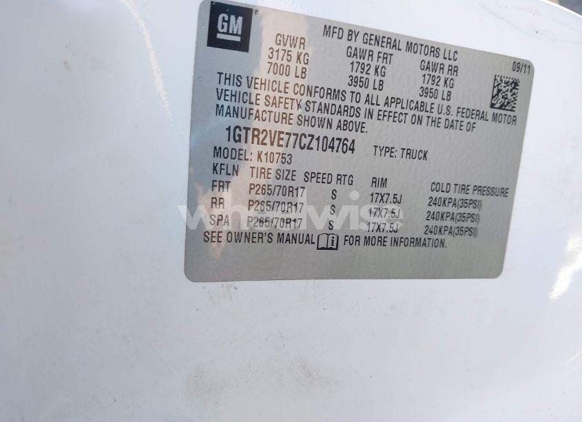 Photo 9 of 2012 Gmc Sierra 1500 SLE (VIN 1GTR2VE77CZ104764)