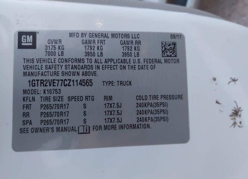 Photo 9 of 2012 Gmc Sierra 1500 SLE (VIN 1GTR2VE77CZ114565)
