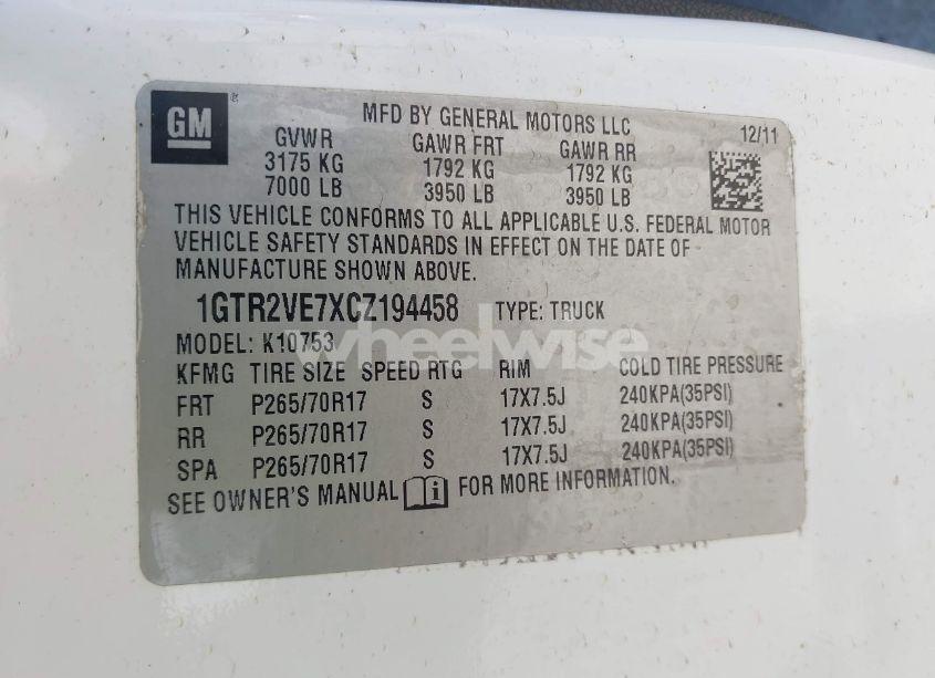 Photo 9 of 2012 Gmc Sierra 1500 SLE (VIN 1GTR2VE7XCZ194458)