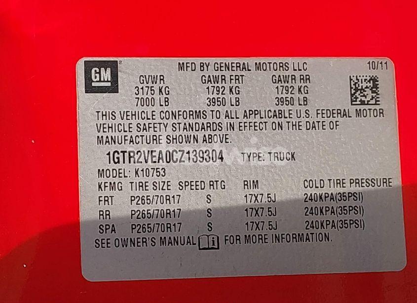 Photo 9 of 2012 Gmc Sierra 1500 SLE (VIN 1GTR2VEA0CZ139304)