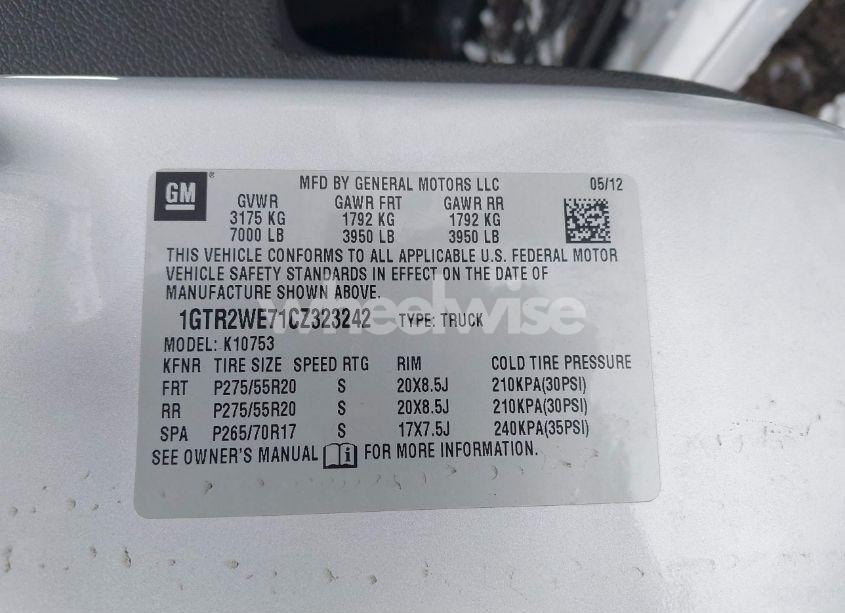 Photo 9 of 2012 Gmc Sierra 1500 SLT (VIN 1GTR2WE71CZ323242)