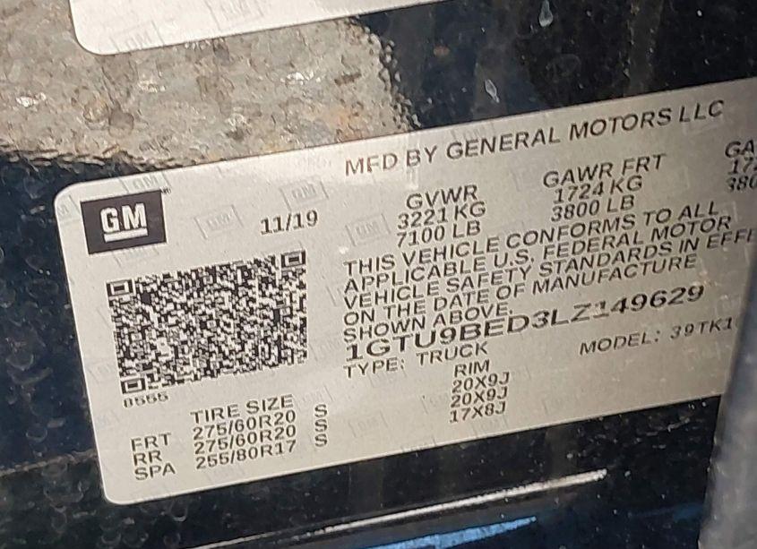 Photo 9 of 2020 Gmc Sierra 1500 4WD SHORT BOX SLE (VIN 1GTU9BED3LZ149629)