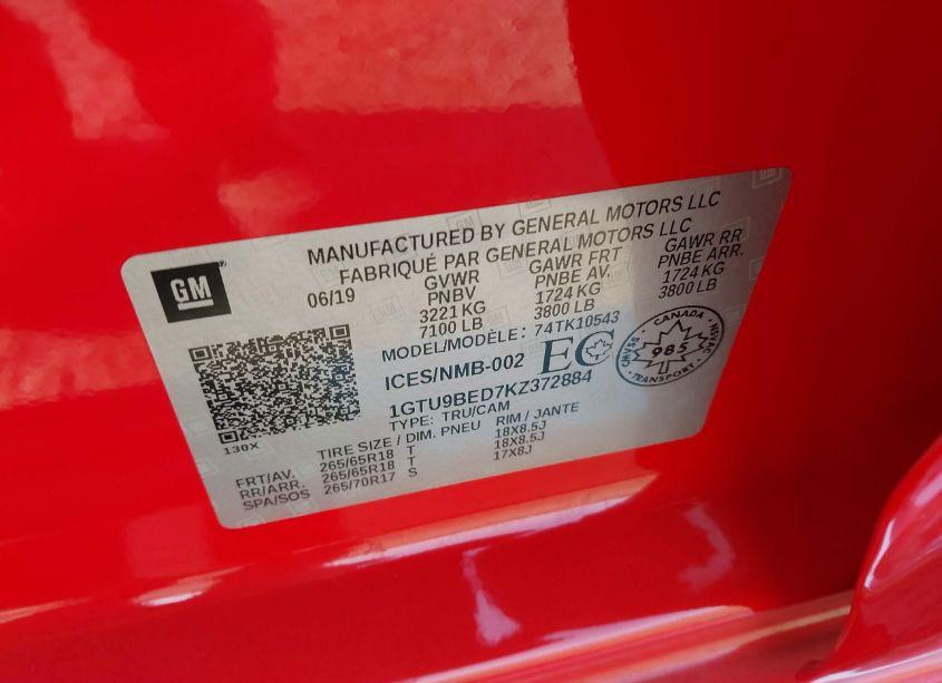 Photo 9 of 2019 Gmc Sierra 1500 SLE (VIN 1GTU9BED7KZ372884)