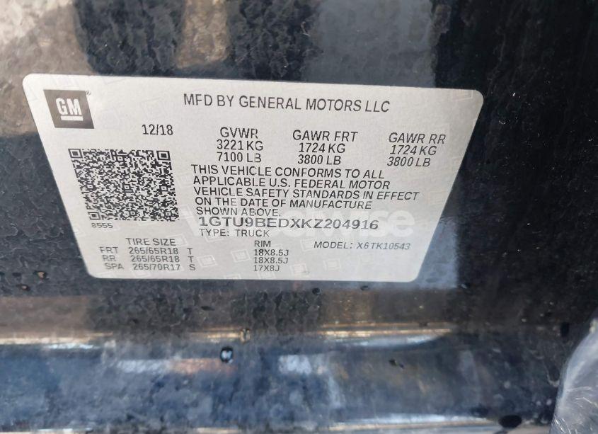 Photo 9 of 2019 Gmc Sierra 1500 SLE (VIN 1GTU9BEDXKZ204916)