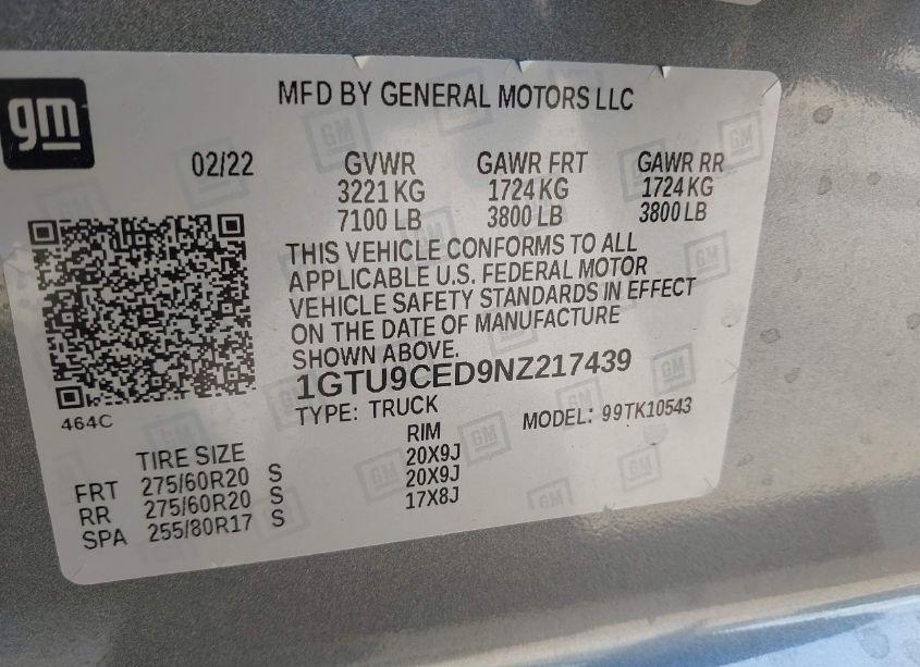 Photo 9 of 2022 Gmc Sierra 1500 LIMITED 4WD SHORT BOX ELEVATION (VIN 1GTU9CED9NZ217439)