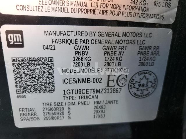 Photo 8 of 2021 GMC SIERRA K1500 ELEVATION (VIN 1GTU9CET9MZ313867)