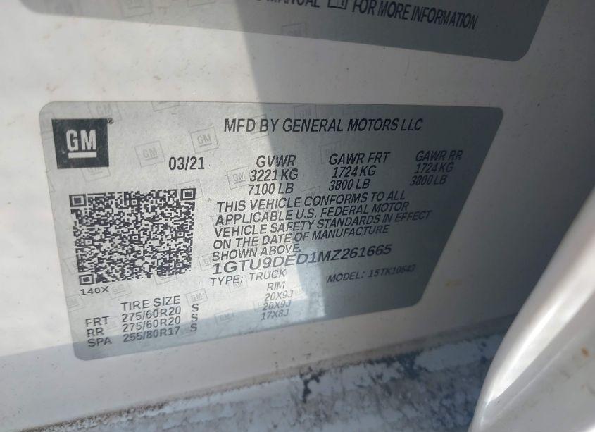 Photo 9 of 2021 Gmc Sierra 1500 4WD SHORT BOX SLT (VIN 1GTU9DED1MZ261665)