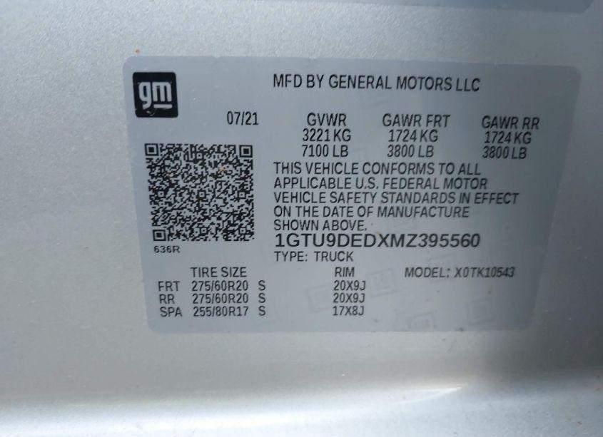 Photo 9 of 2021 Gmc Sierra 1500 4WD SHORT BOX SLT (VIN 1GTU9DEDXMZ395560)